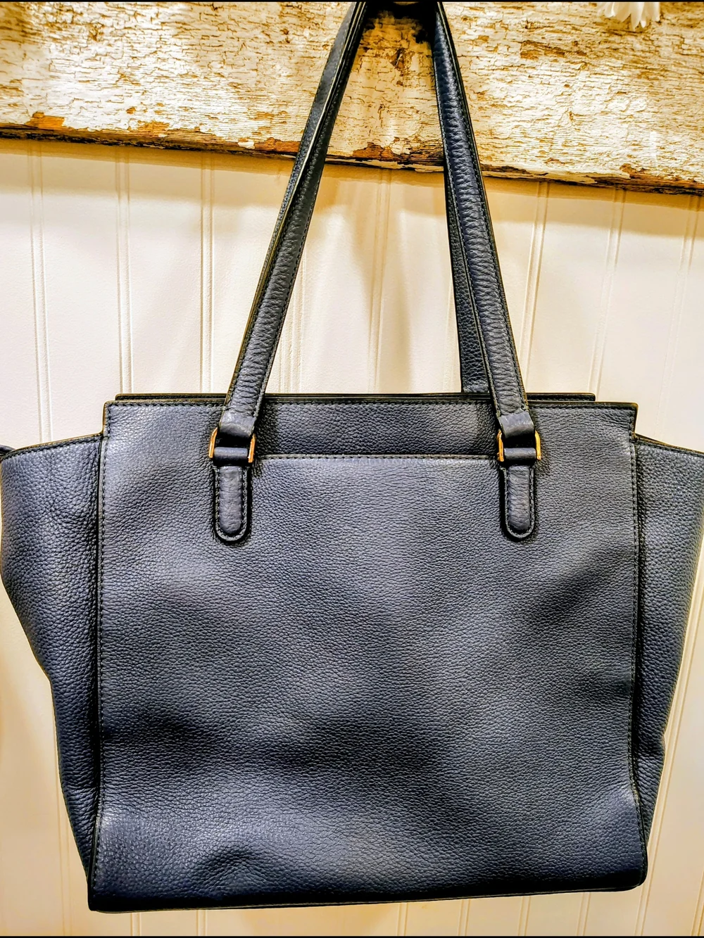 Kate Spade Cowhide Leather Tote with Cream Lining, Navy Blue EUC